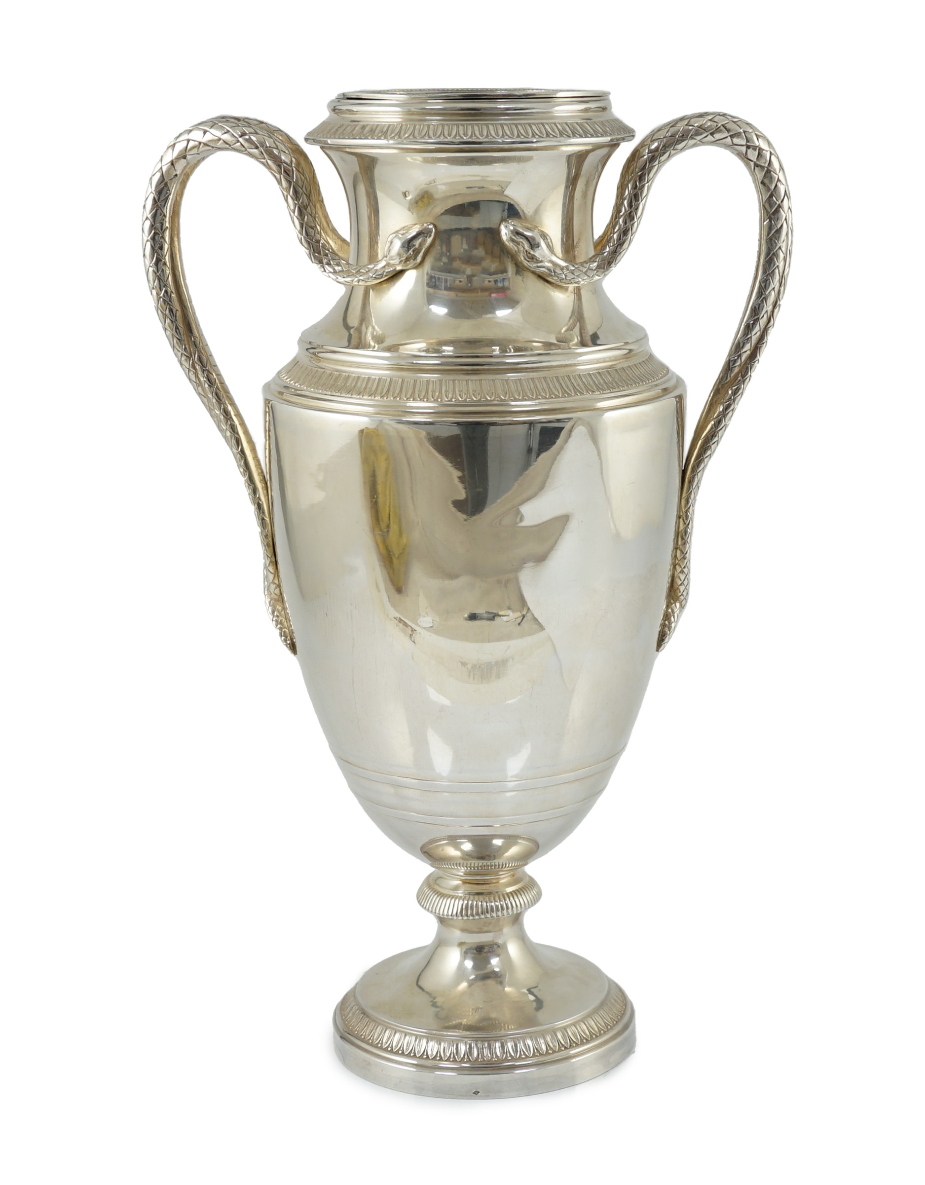 An early 20th century French 950 standard silver two handled vase shaped wine cooler, by Teytard Freres